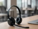 Un casque premium posé sur un bureau moderne, dans une ambiance d’open space apaisée. L’image illustre le focus, le confort et la maîtrise du bruit au quotidien.