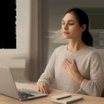 Une illustration apaisante autour de la cohérence cardiaque et de la récupération active. Elle évoque une pause respiratoire simple pour réduire la tension et retrouver de l’énergie.